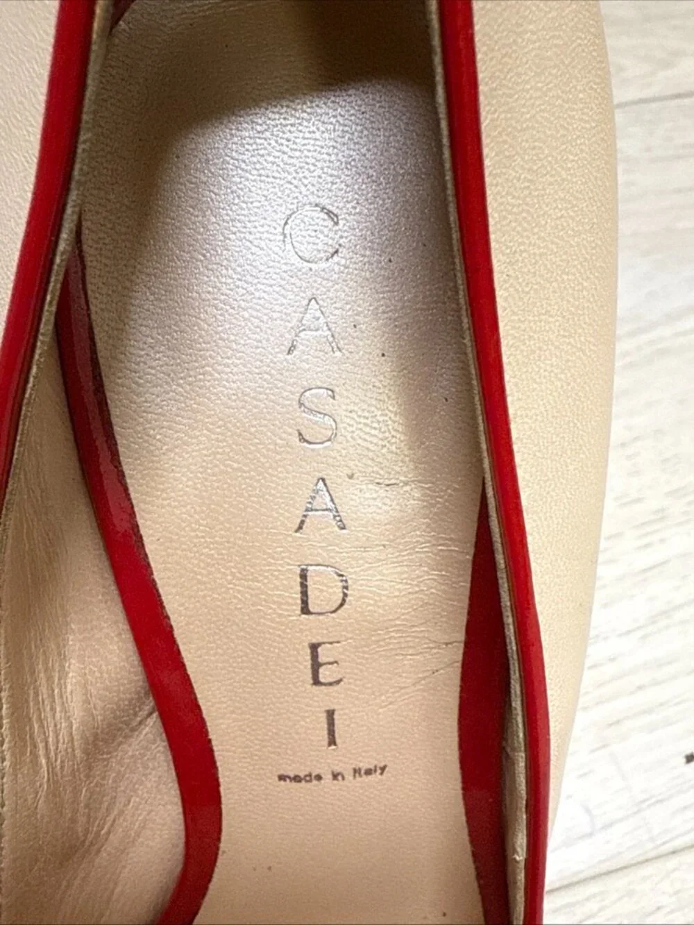 Casadei Ivory Red Trim Peep Toe Platform Heels Bow Pumps - Picture 8 of 13